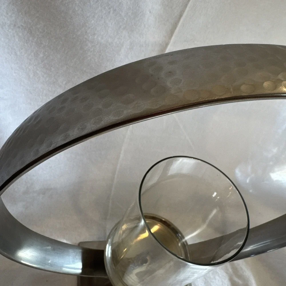 Modern Hammered Silver Halo Ring Candle Holder Sphere Hurricane Glass 15
